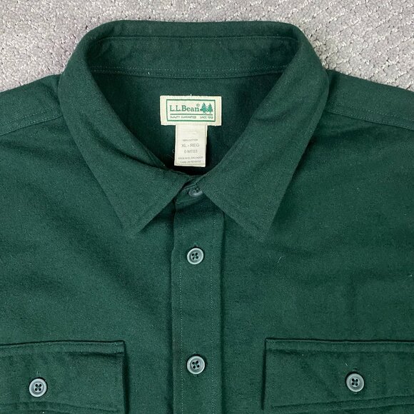 LL Bean Chamois Shirt Men's XL Green Cotton Flannel Cloth Button Up Down Outdoor - Picture 2 of 10